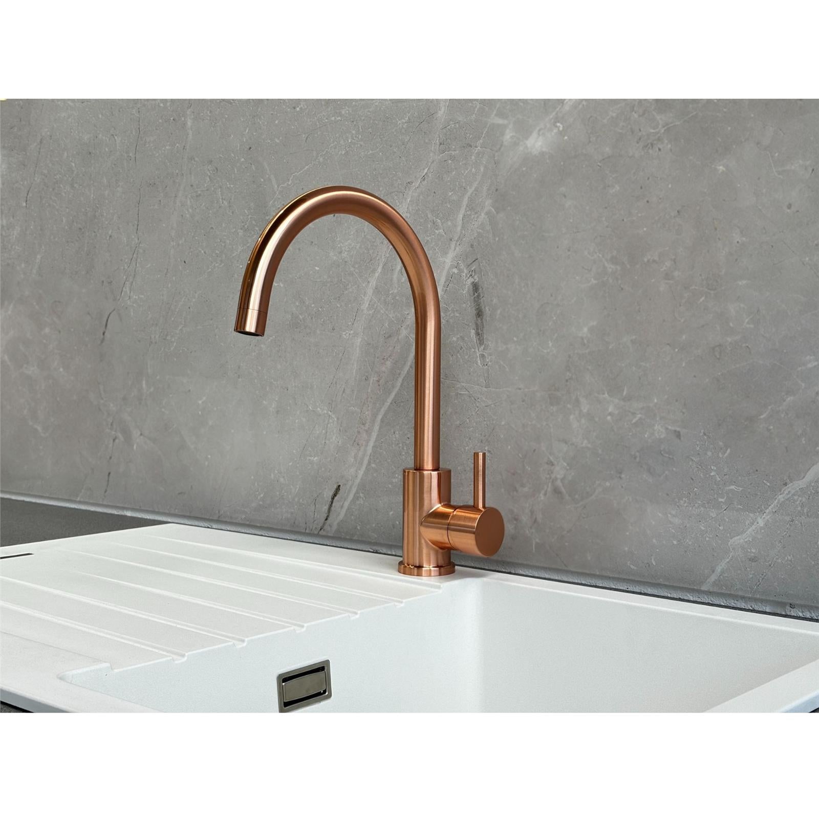 Liquida W06CP Swan Neck Monobloc Single Lever Copper Kitchen Mixer Tap